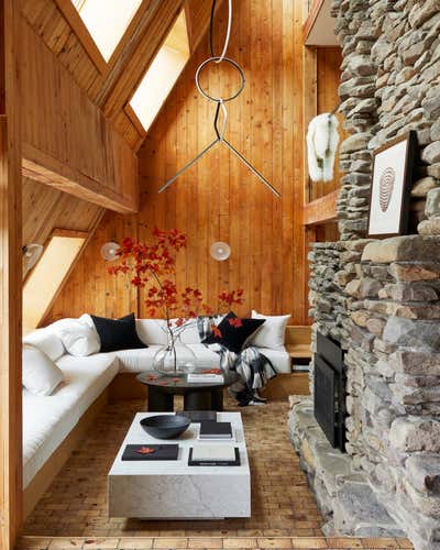  Organic Vacation Home Living Room. Catskills A-Frame by BHDM Design.