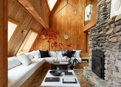  Craftsman Organic Vacation Home Living Room. Catskills A-Frame by BHDM Design.