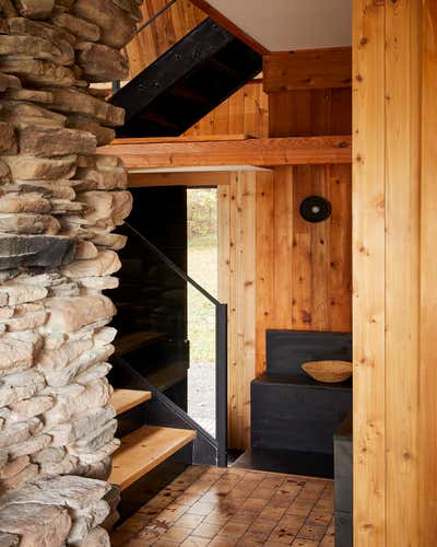  Craftsman Organic Vacation Home Entry and Hall. Catskills A-Frame by BHDM Design.