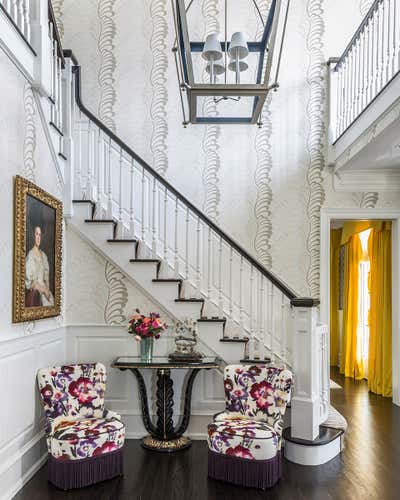  Transitional Hollywood Regency Family Home Entry and Hall. Greenwich Colonial by Lisa Frantz Interior.
