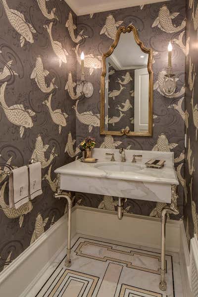  Hollywood Regency Family Home Bathroom. Greenwich Colonial by Lisa Frantz Interior.