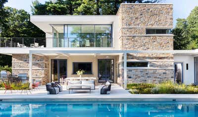 Beach Style Coastal Family Home Patio and Deck. Scarsdale Pool House by Lucy Harris Studio.