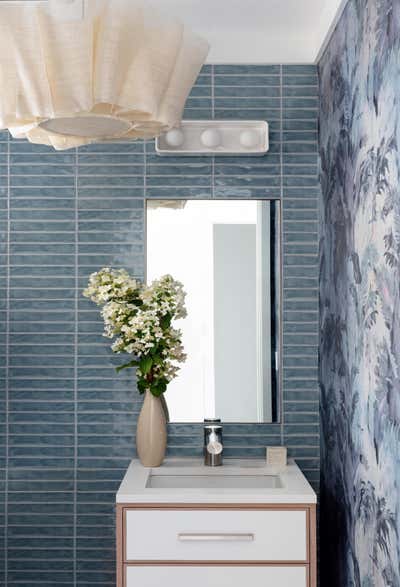  Coastal Cottage Family Home Bathroom. Scarsdale Pool House by Lucy Harris Studio.