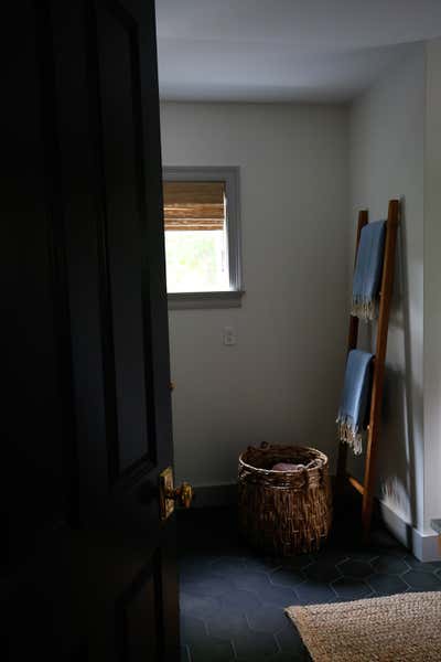  Farmhouse Beach House Bathroom. Osterville, MA by Jaimie Baird Design.