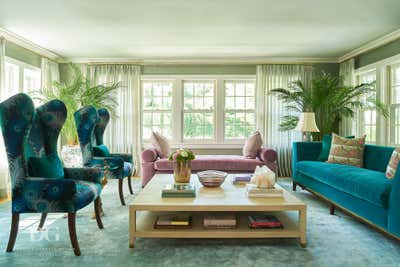 Transitional Family Home Living Room. Colorful Colonial by Douglas Graneto Design.