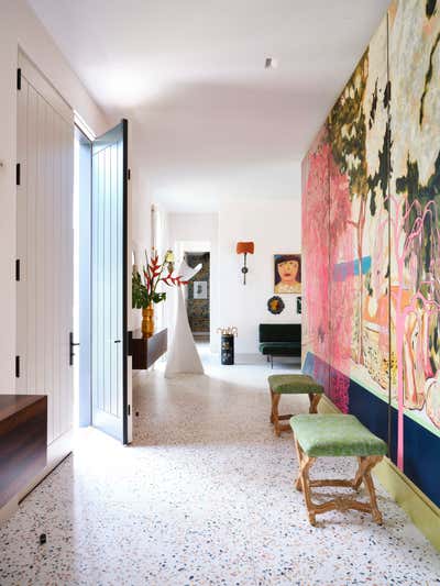 Maximalist Entry and Hall. A Pink House at Vero Beach by Hamilton Design Associates.
