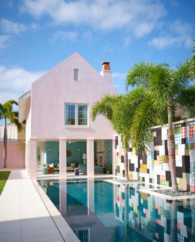  Modern Family Home Exterior. A Pink House at Vero Beach by Hamilton Design Associates.