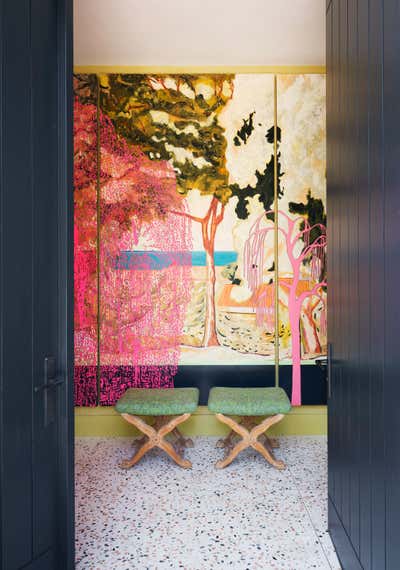 Maximalist Entry and Hall. A Pink House at Vero Beach by Hamilton Design Associates.