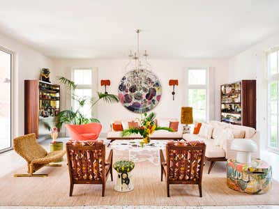  Maximalist Family Home Living Room. A Pink House at Vero Beach by Hamilton Design Associates.