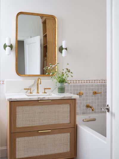  Mediterranean Eclectic Family Home Bathroom. Spanish Modern by Anja Michals Design.