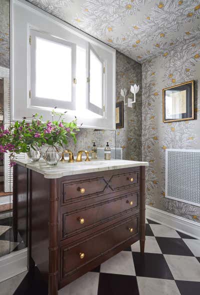 Maximalist Family Home Bathroom. Lake Forest Greek Revivial  by Sarah Vaile Design.