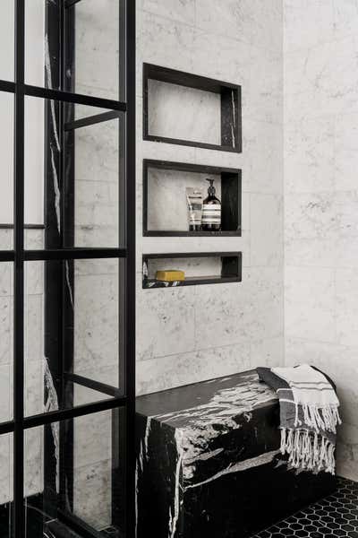  Mid-Century Modern Apartment Bathroom. Tribeca Primary Bath  by Lewis Birks LLC.