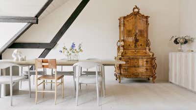  French Scandinavian Mixed Use Dining Room. INTERIOR DESIGN: ATELIER 1907 by AGNES MORGUET Interior Art & Design.