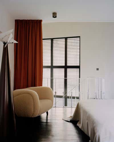  Art Deco Mid-Century Modern Bachelor Pad Bedroom. Hauts-de-Seine Townhouse by Corpus Studio.