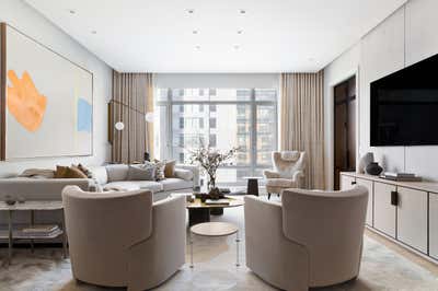  Mid-Century Modern Minimalist Living Room. Tribeca Waterfront Apartment by Workshop APD.