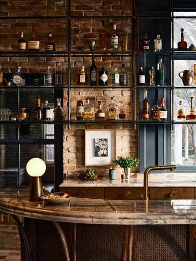  Beach Style Maximalist Family Home Bar and Game Room. The Blume Bar by Chad Dorsey Design.