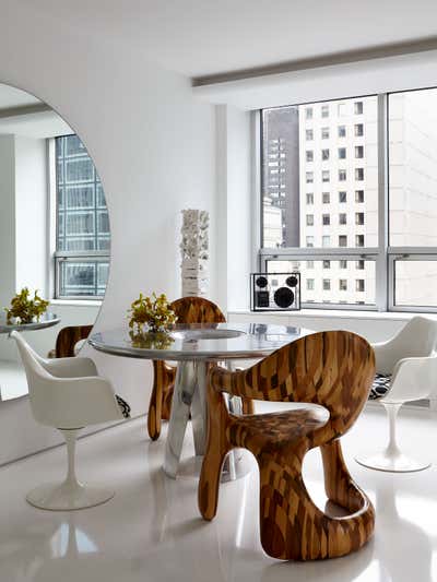  Mid-Century Modern Minimalist Apartment Dining Room. Museum Tower Apartment by Hines Collective.