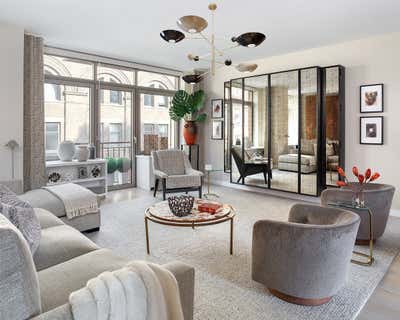  Mid-Century Modern Apartment Living Room. Neutral Territory by Thomas Puckett Designs.
