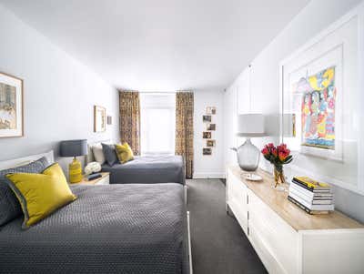  Mid-Century Modern Transitional Apartment Bedroom. Mumbai to Manhattan by Thomas Puckett Designs.