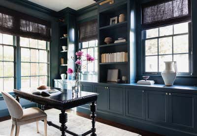 Transitional Office and Study. Atherton Home by Lauren Nelson Design.
