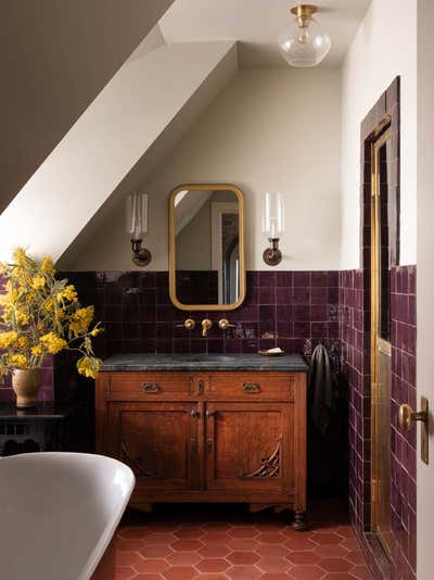 Eclectic Vacation Home Bathroom. San Francisco Pied a Terre by Heidi Caillier Design.