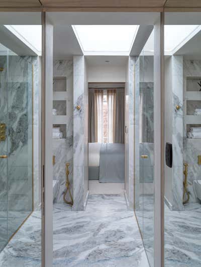  Contemporary Mid-Century Modern Bathroom. Knightsbridge family office by Rebecca James Studio.