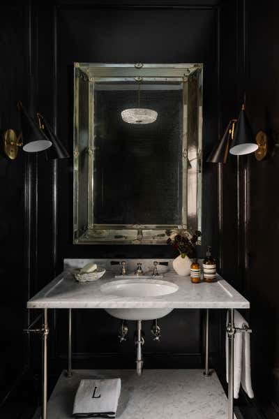  French Mid-Century Modern Family Home Bathroom. Lakeview Greystone by Wendy Labrum Interiors.