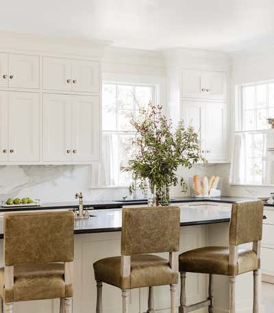  French Transitional Family Home Kitchen. Governor's House by Lisa Tharp Design.