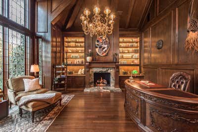  Preppy Maximalist Family Home Office and Study. Tudor Revival Estate by Sarah Barnard Design.