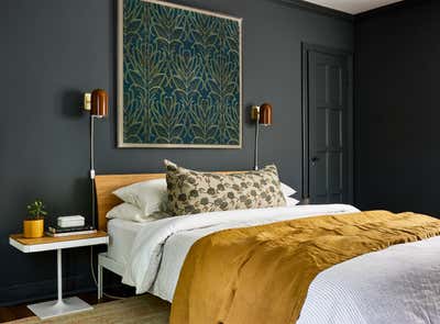  Mid-Century Modern Transitional Family Home Bedroom. Van Ness Boho by Storie Collective.