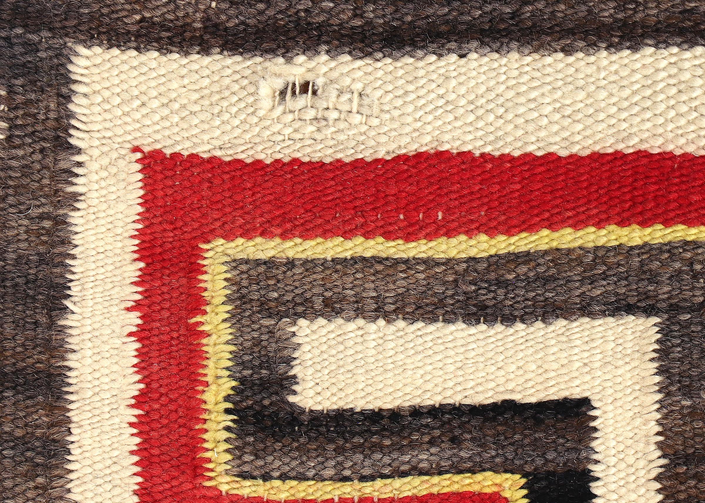 Wool Vintage Navajo Rug, Pictorial Weaving, Airplane Design in Red, Gray, Ivory For Sale