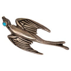 Trading Post Era Silver Peyote Bird with Turquoise Eye Pin, Circa 1950