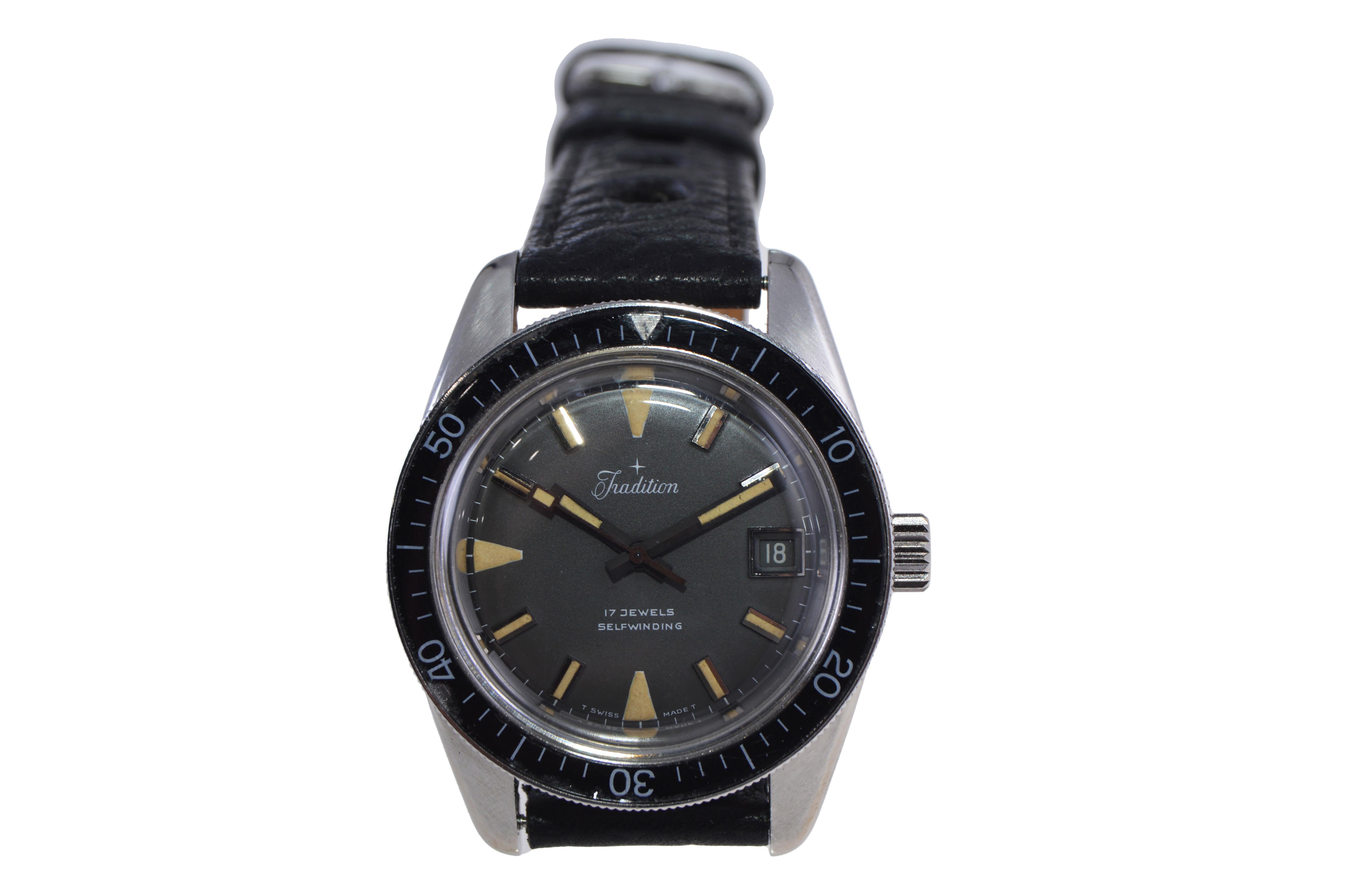 Modern Tradition Stainless Steel Sport Style Automatic Wristwatch, circa 1960s For Sale
