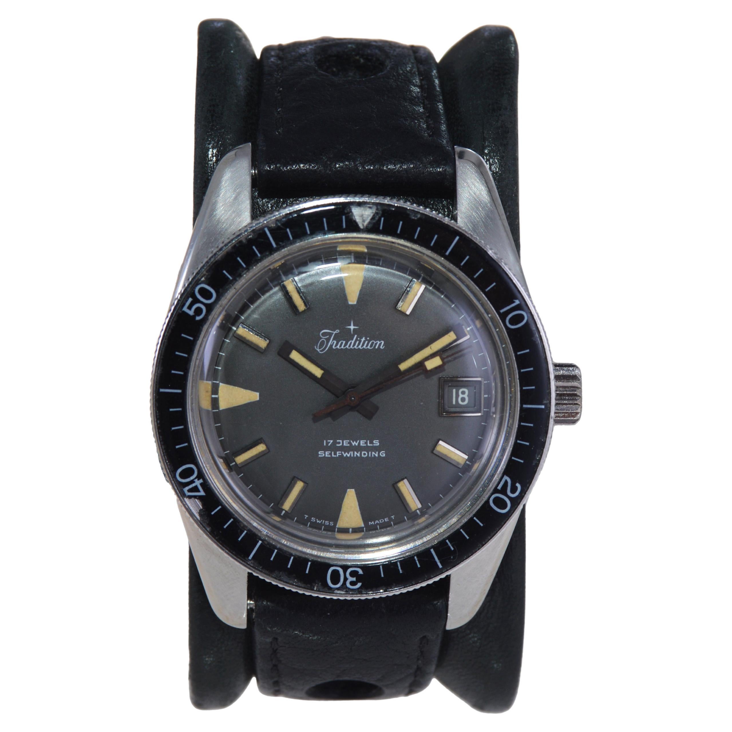 Tradition Stainless Steel Sport Style Automatic Wristwatch, circa 1960s For Sale