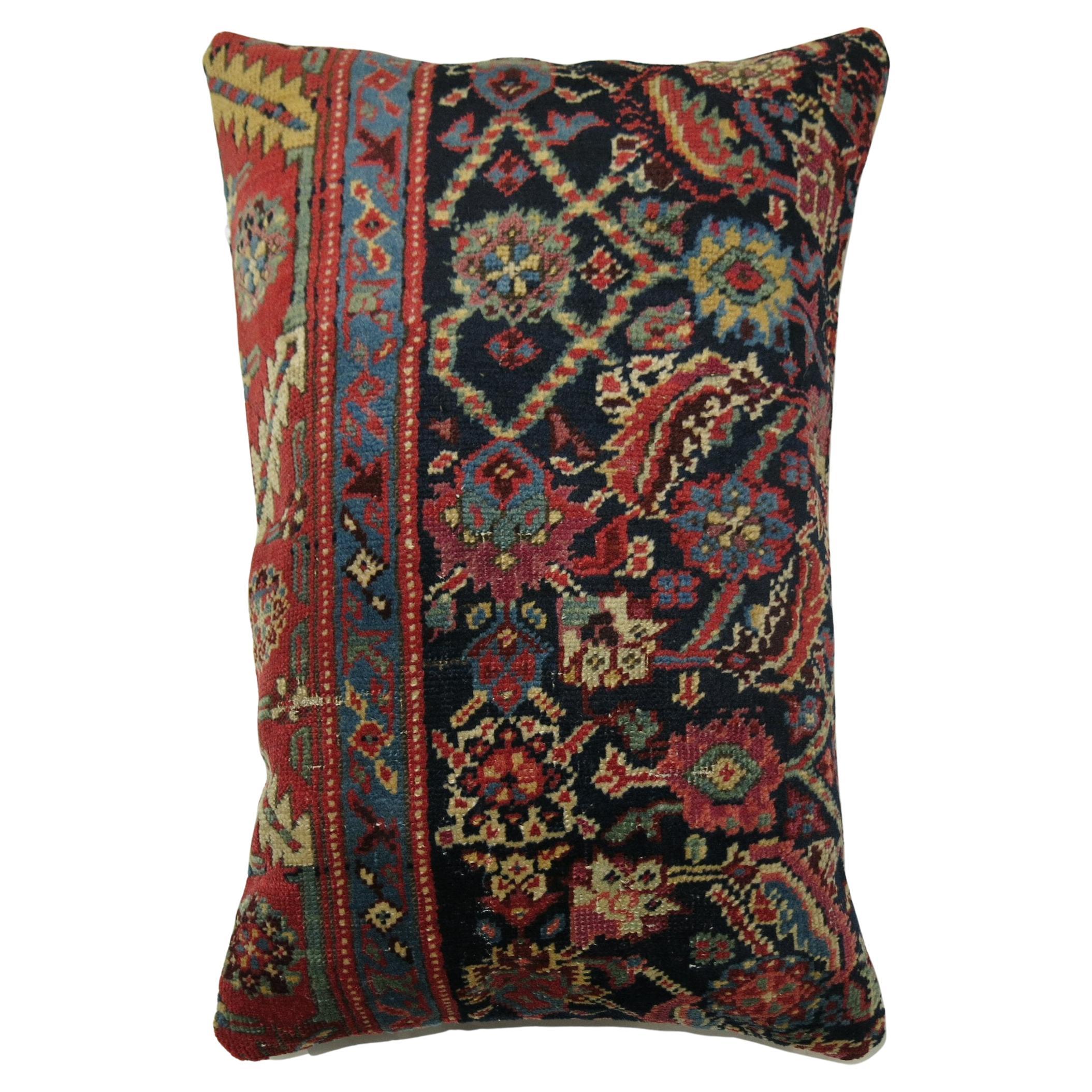 Traditiona; Navy Persian Mahal Rug Pillow For Sale