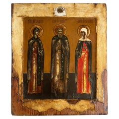 Antique Traditional 18th Century Russian Icon with Three Saints