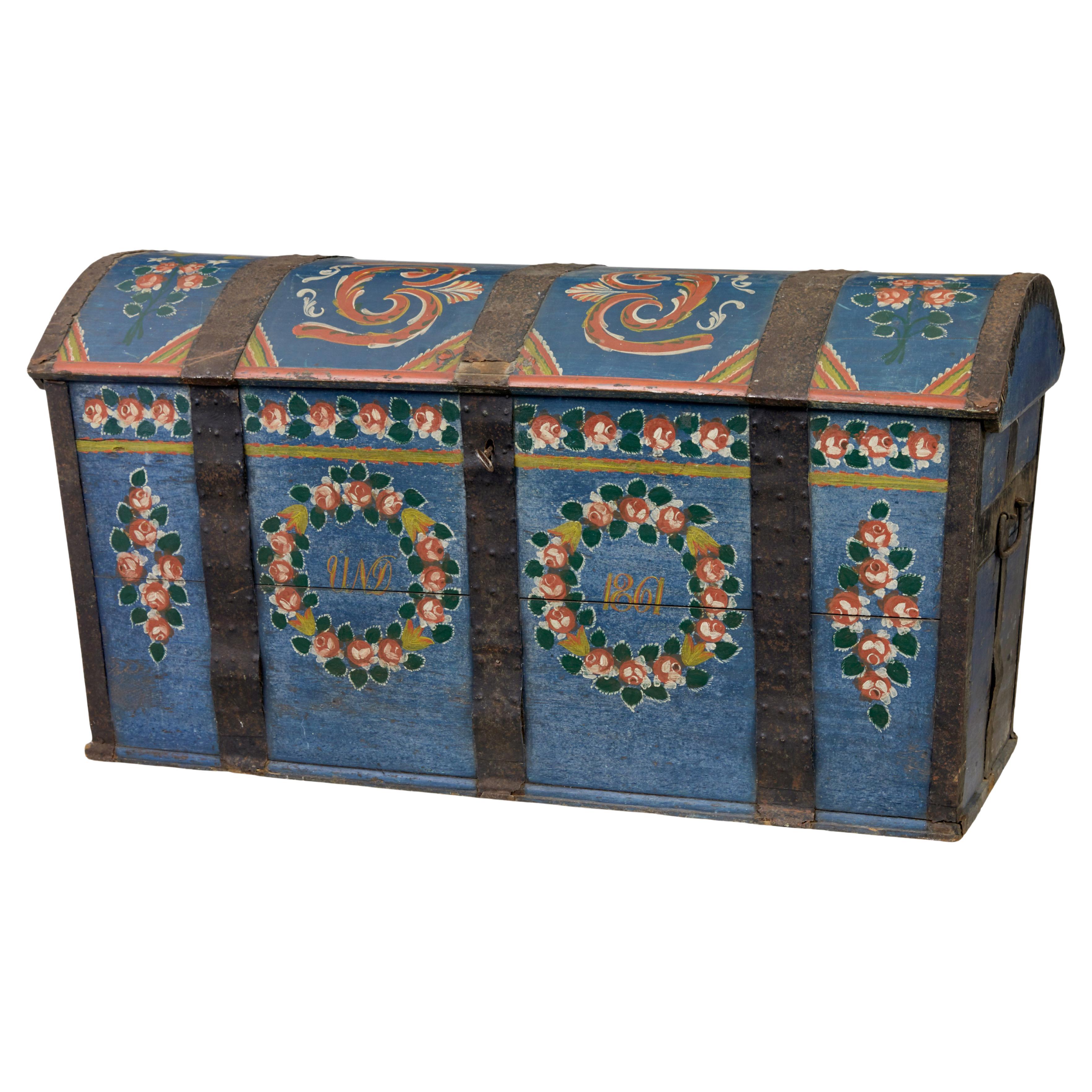 Traditional 19th Century Painted Swedish Dome Trunk For Sale
