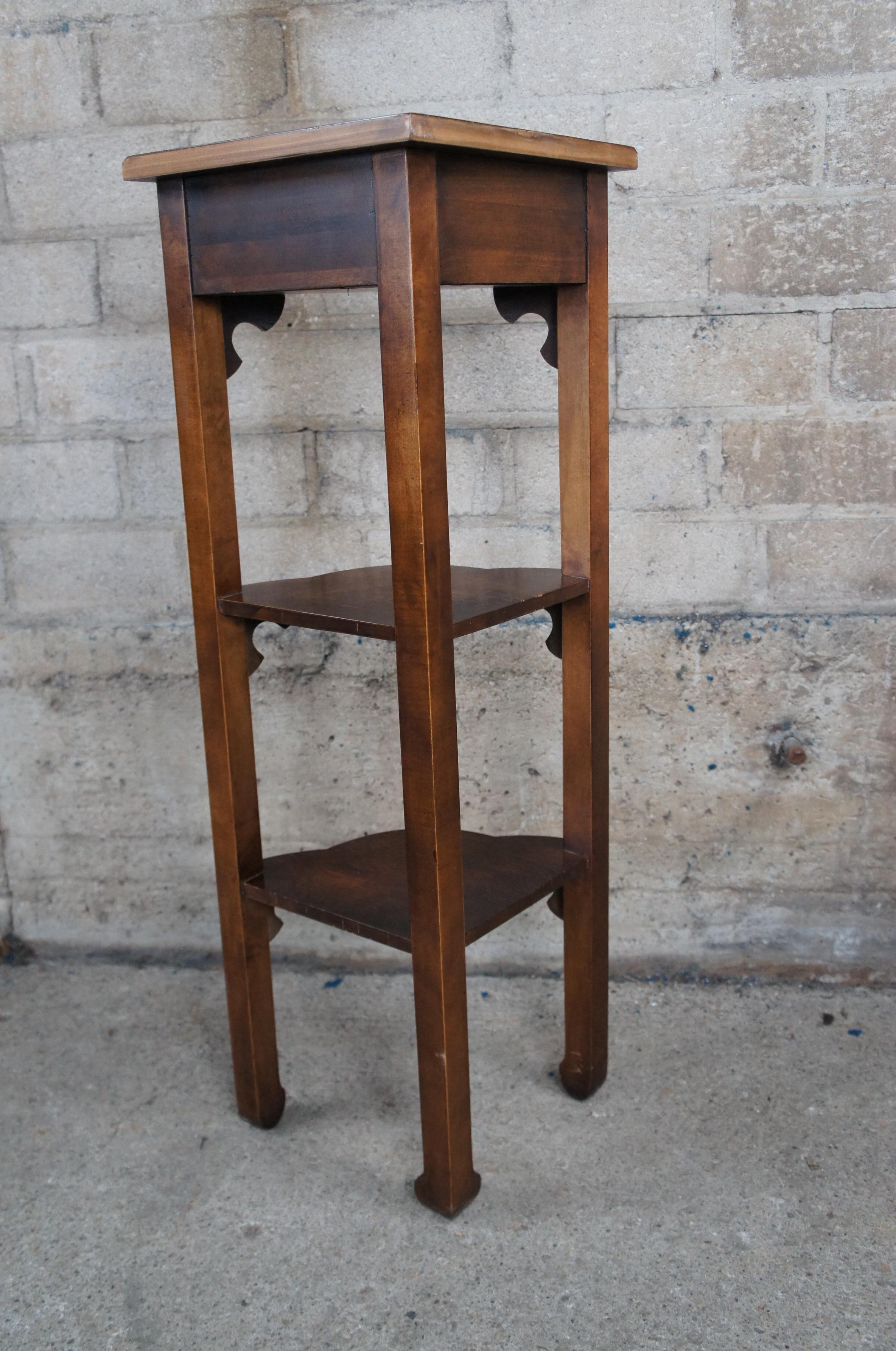 Traditional 3 Tiered Corner Pedestal Accent Table Plant Stand Walnut Finish Vtg 4