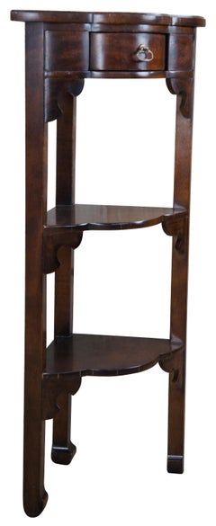 Traditional 3 Tiered Corner Pedestal Accent Table Plant Stand Walnut Finish Vtg