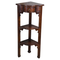 Traditional 3 Tiered Corner Pedestal Accent Table Plant Stand Walnut Finish Vtg