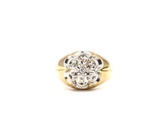 Traditional 6 Petals Men's Ring Diamond Yellow Gold and White Gold