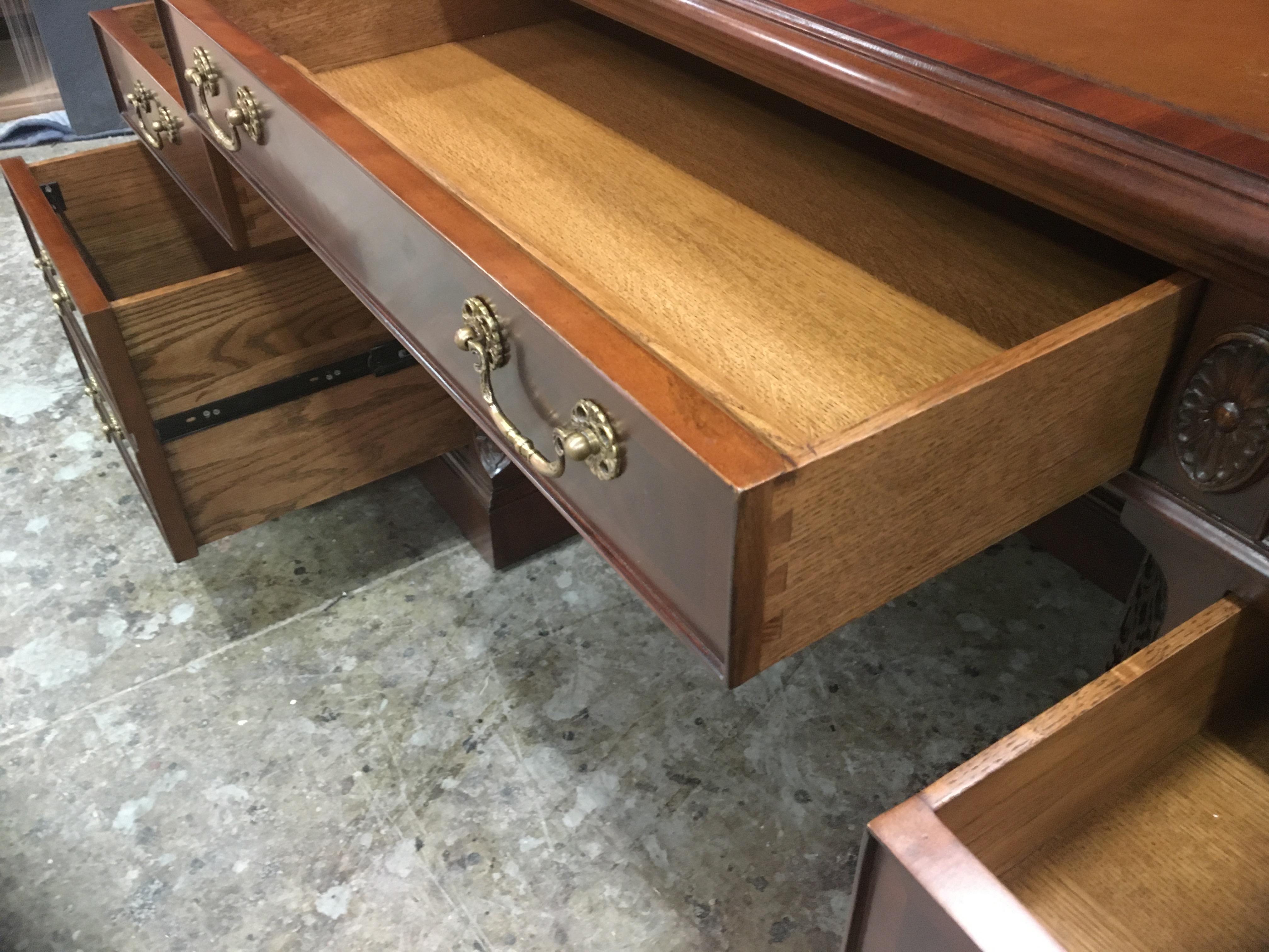 Traditional 72 Inch Mahogany Executive Desk by Leighton Hall For Sale 4