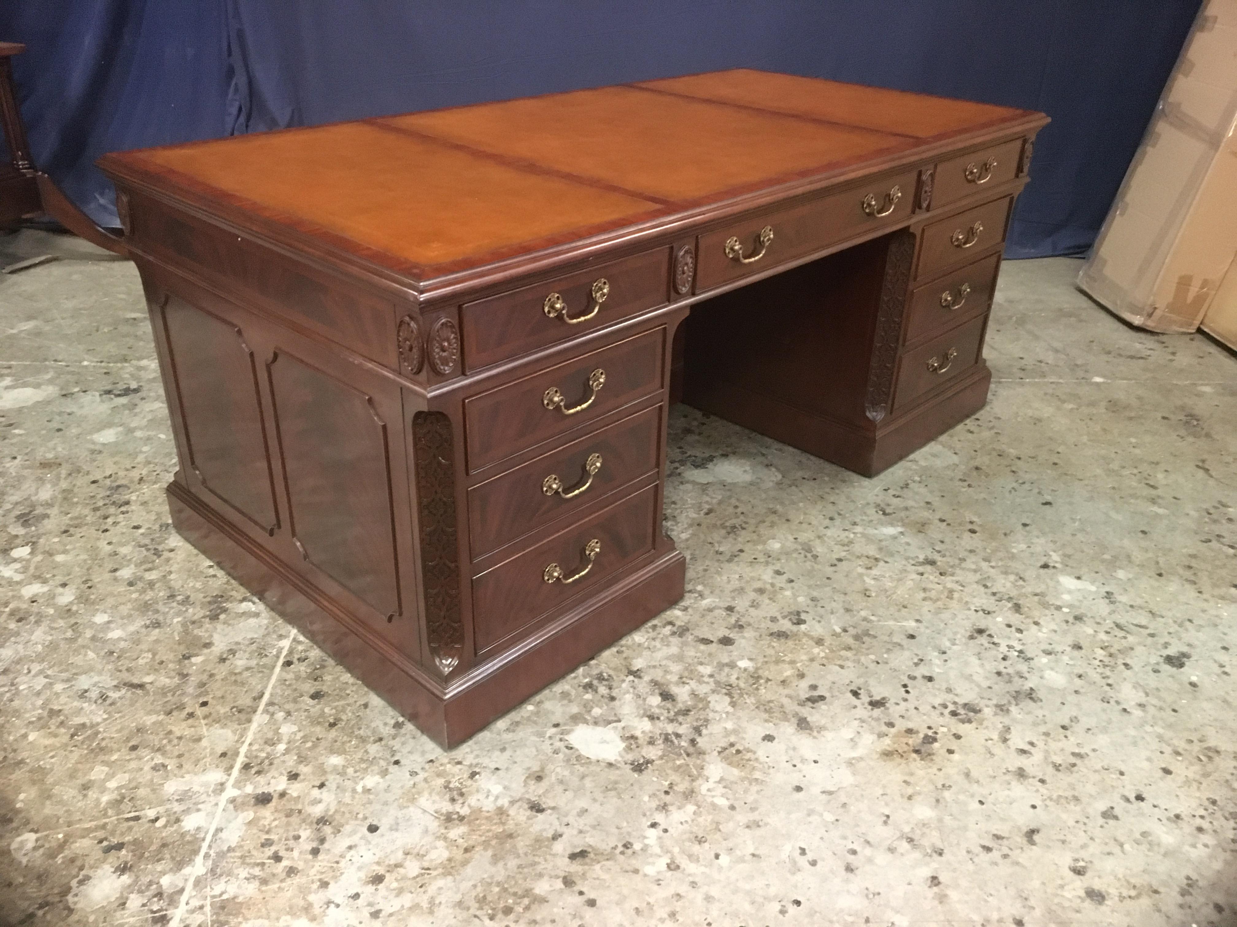 Traditional 72 Inch Mahogany Executive Desk by Leighton Hall For Sale 5