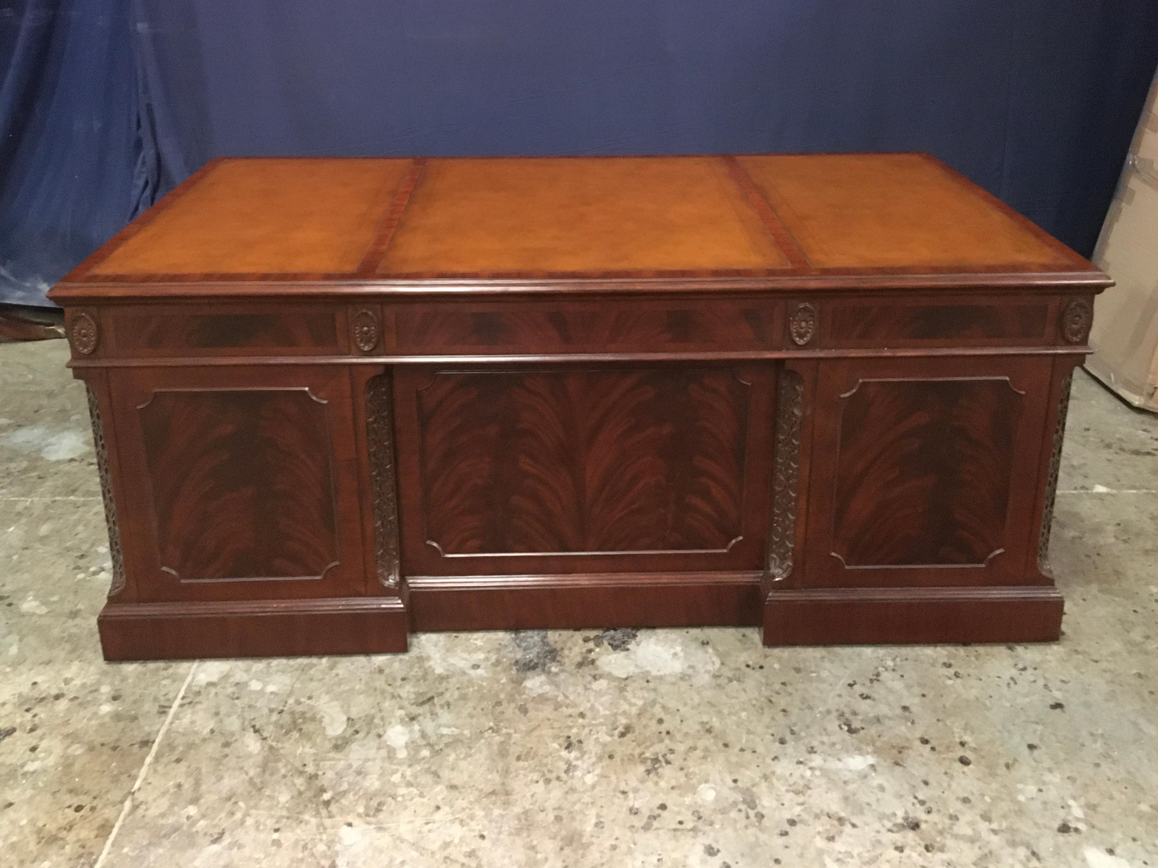 Traditional 72 Inch Mahogany Executive Desk by Leighton Hall For Sale 6