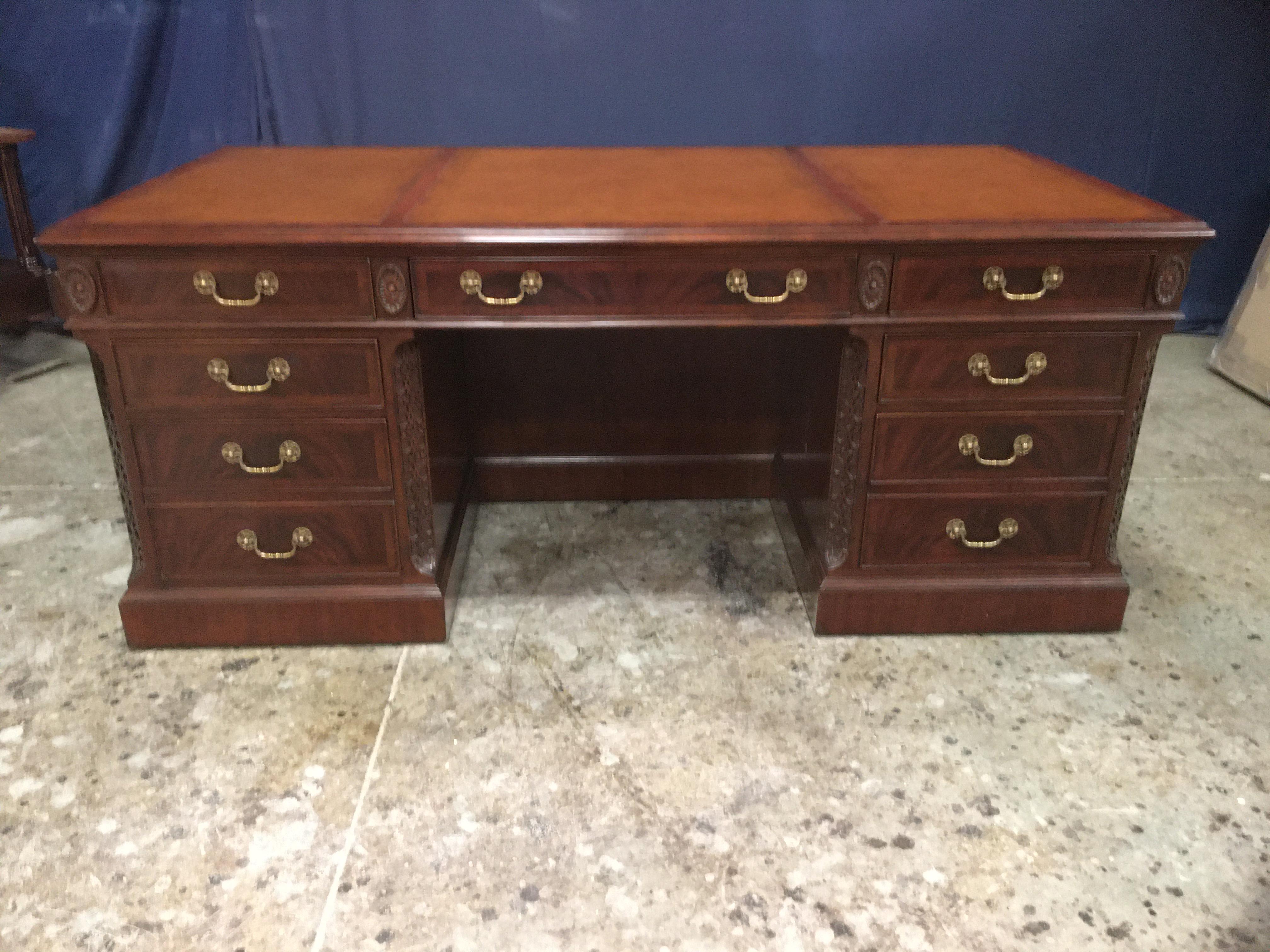 Traditional 72 Inch Mahogany Executive Desk by Leighton Hall For Sale 7