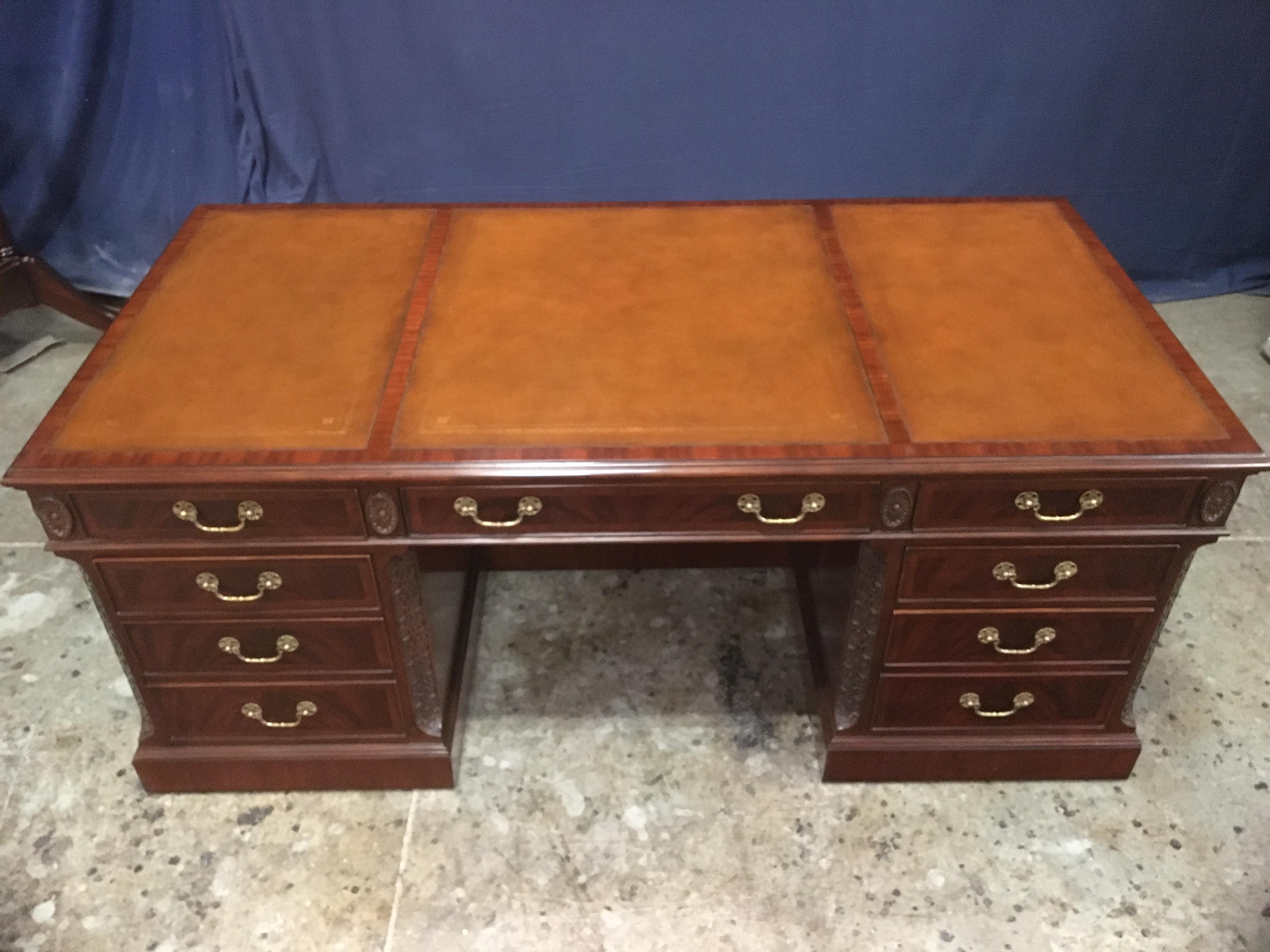Traditional 72 Inch Mahogany Executive Desk by Leighton Hall For Sale 8