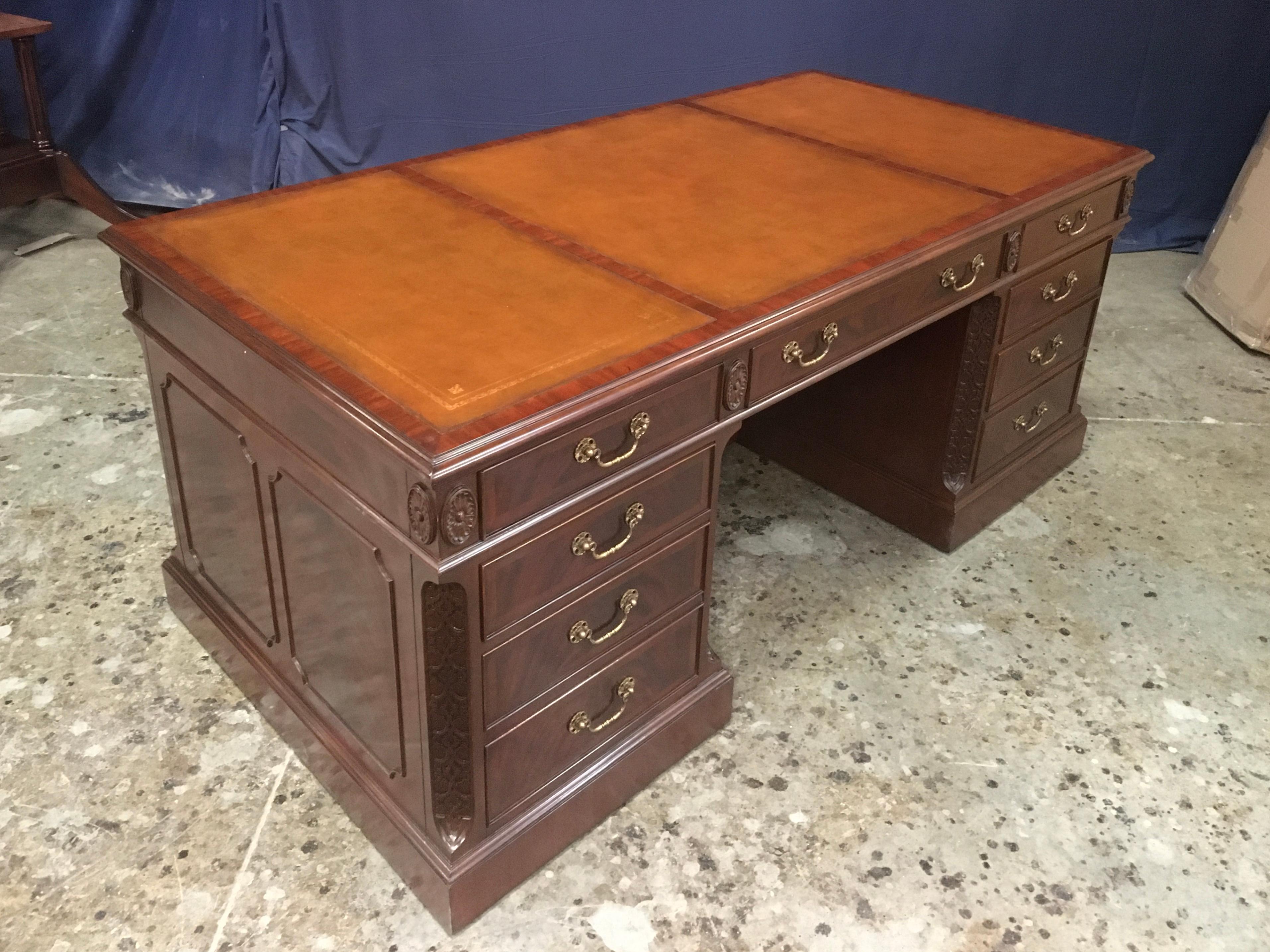 Regency Traditional 72 Inch Mahogany Executive Desk by Leighton Hall For Sale