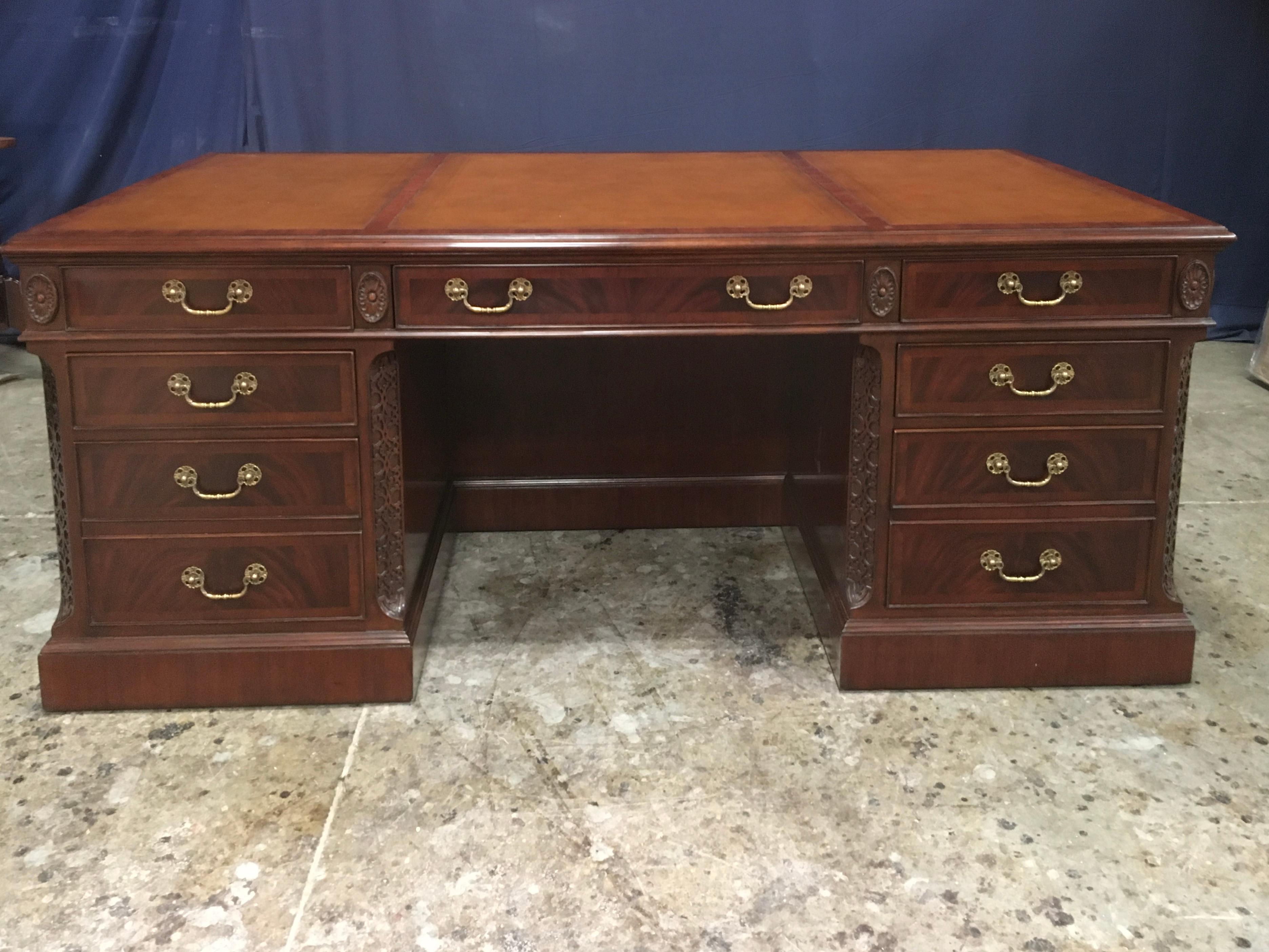 Traditional 72 Inch Mahogany Executive Desk by Leighton Hall In New Condition For Sale In Suwanee, GA