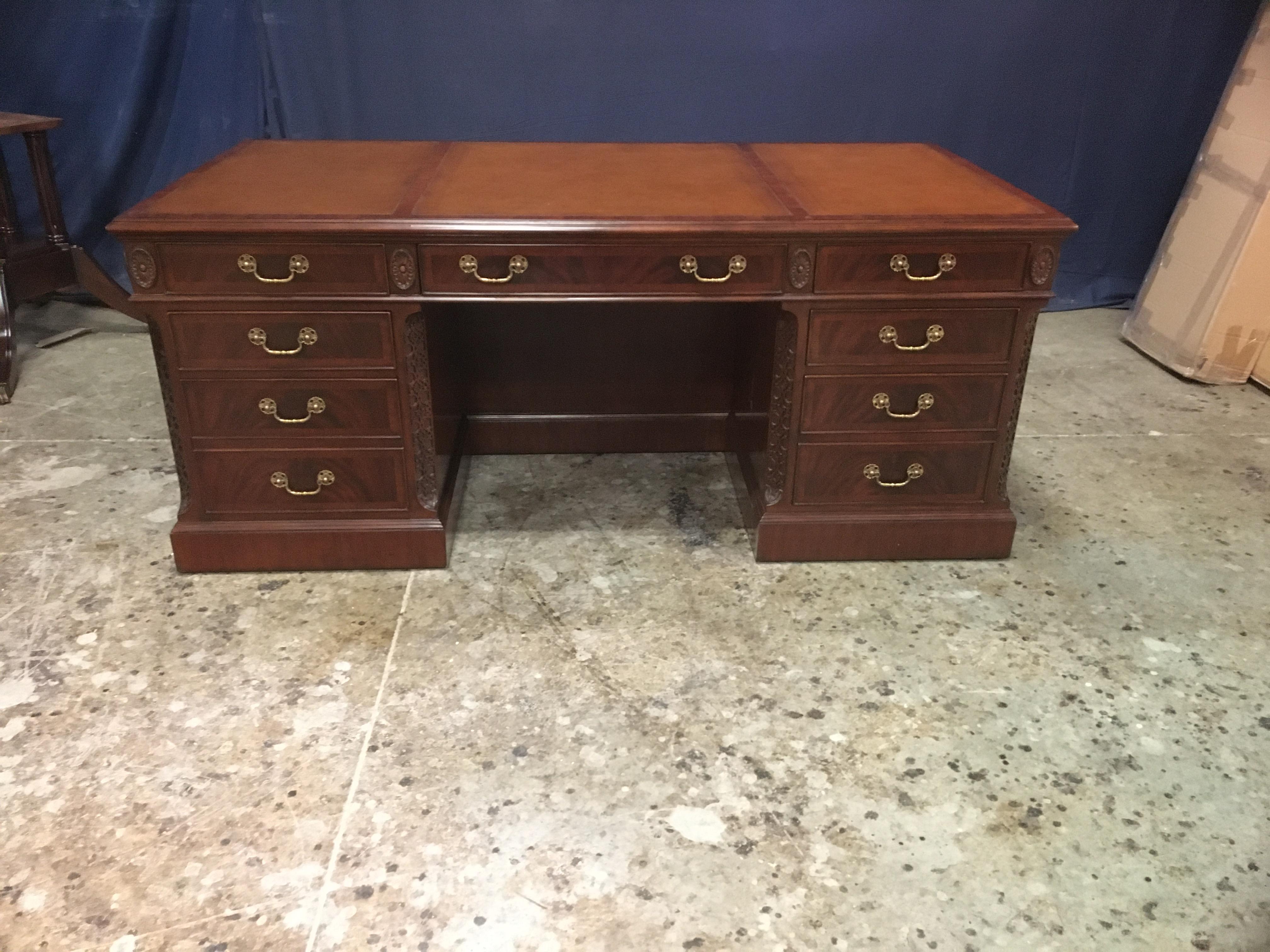 Contemporary Traditional 72 Inch Mahogany Executive Desk by Leighton Hall For Sale