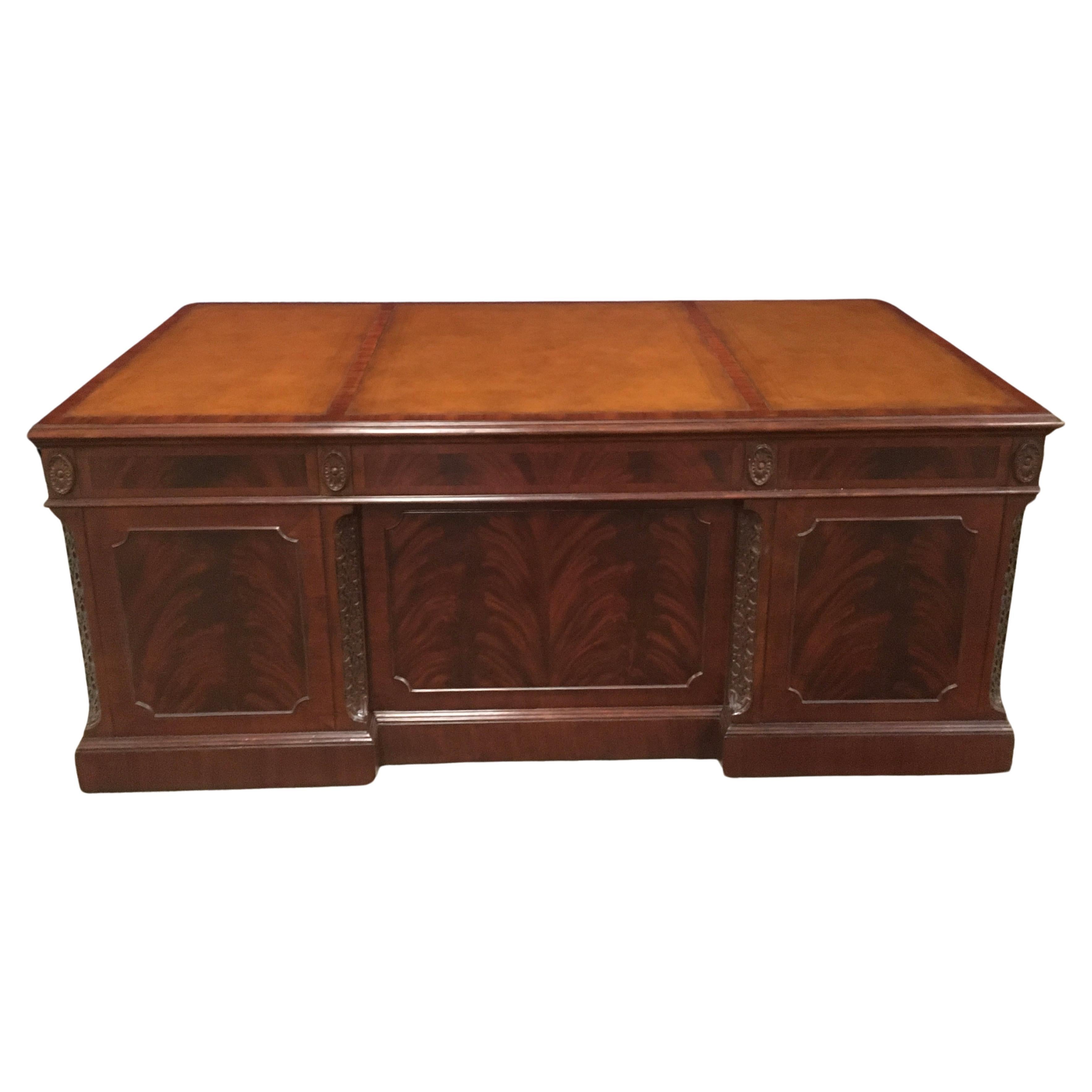 Traditional 72 Inch Mahogany Executive Desk by Leighton Hall For Sale